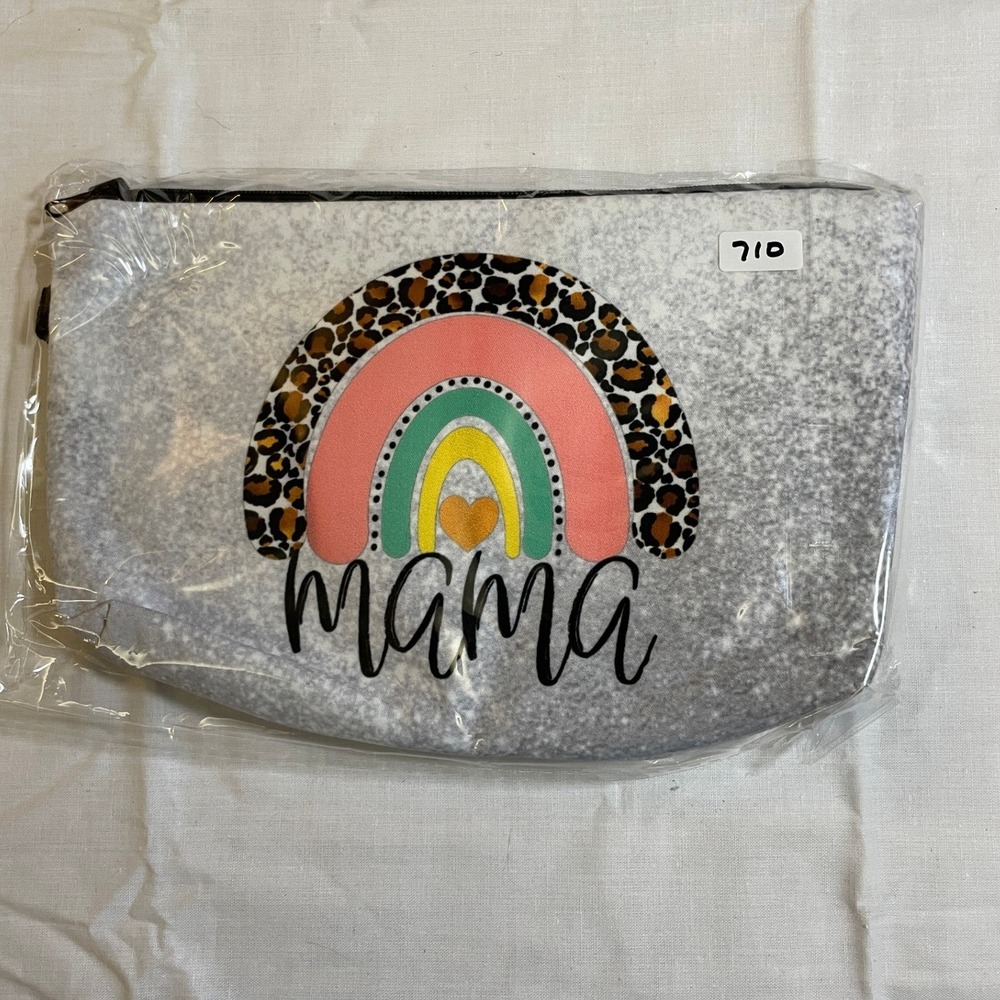 The Pouch Makeup Bag Women Small Gray NWT Rainbow Leopard Mama Travel Cosmetic